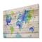 Designart - World Map In Green and Blue - Modern Print on Natural Pine Wood
